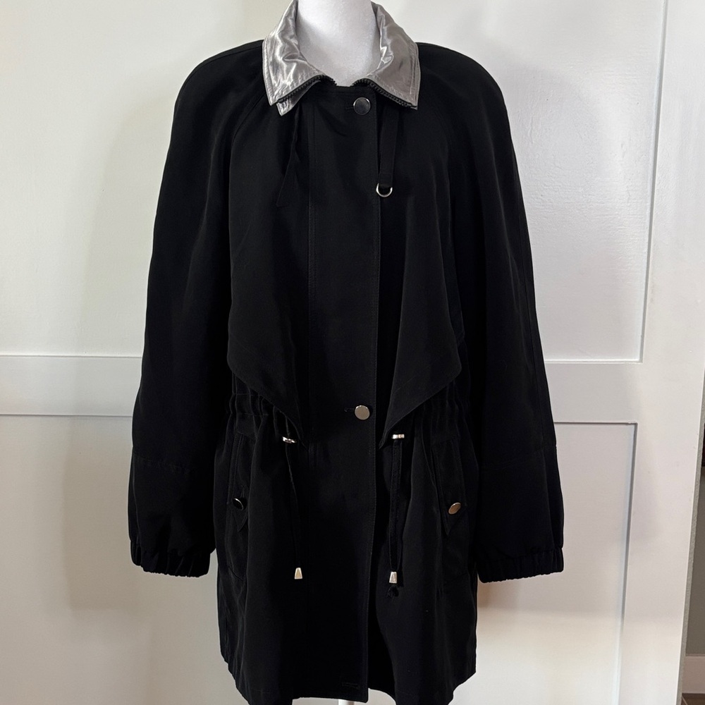 Stylish Black Trench Coat with Silver Accents